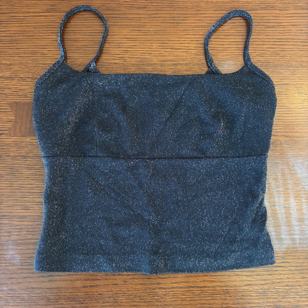 Y2K Necessary Objects Black Glitter Cami Crop Top Shimmer Party Women‎ S